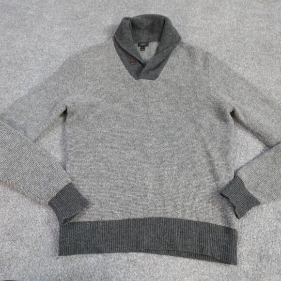J. Crew Mens Sweater Large Gray Shawl Collar 100% Wool - Picture 1 of 10
